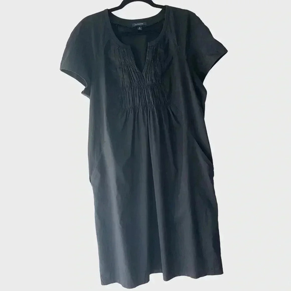 LANDS’ END | NWOT | SHORT SLEEVE BLACK PLEATED RUCHED BAUMWOLLE DRESS | SIZE 18 - Picture 5 of 10